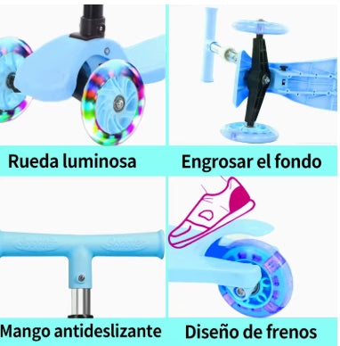 Scooter plegable de tres ruedas de un solo pedal para niños