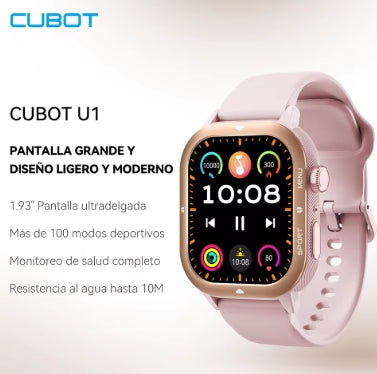 Reloj inteligente CUBOT U1 deportivo resistente al agua para hombres, pantalla ultradelgada de 1.93", frecuencia cardíaca, rastreador de actividad física, llamada Bluetooth