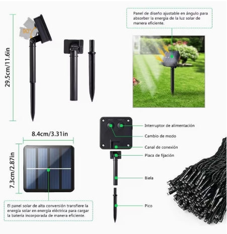 Luces de Navidad, 30M 300LED Luces de Navidad Blanco Cálido, Luces para Árbol de Navidad con Panel Solar, Serie de Luces Impermeables, Cadena de Luces LED para Interior y Exterior, Fiestas, Jardín