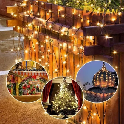 Luces de Navidad, 30M 300LED Luces de Navidad Blanco Cálido, Luces para Árbol de Navidad con Panel Solar, Serie de Luces Impermeables, Cadena de Luces LED para Interior y Exterior, Fiestas, Jardín