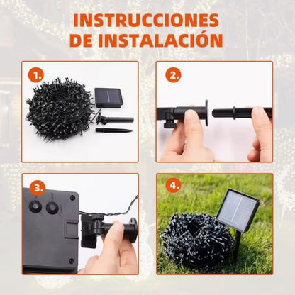 Luces de Navidad, 30M 300LED Luces de Navidad Blanco Cálido, Luces para Árbol de Navidad con Panel Solar, Serie de Luces Impermeables, Cadena de Luces LED para Interior y Exterior, Fiestas, Jardín