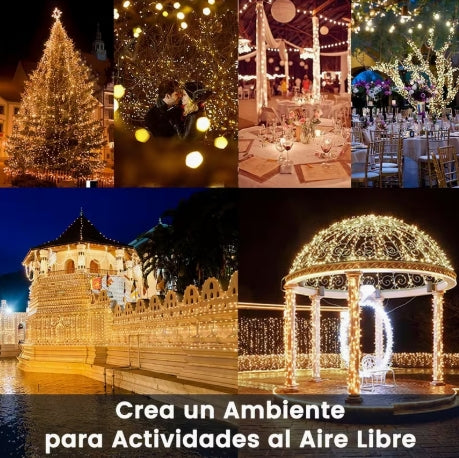 Luces de Navidad, 30M 300LED Luces de Navidad Blanco Cálido, Luces para Árbol de Navidad con Panel Solar, Serie de Luces Impermeables, Cadena de Luces LED para Interior y Exterior, Fiestas, Jardín