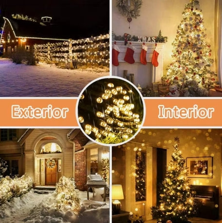 Luces de Navidad, 30M 300LED Luces de Navidad Blanco Cálido, Luces para Árbol de Navidad con Panel Solar, Serie de Luces Impermeables, Cadena de Luces LED para Interior y Exterior, Fiestas, Jardín