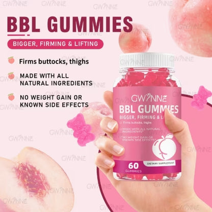 Gwynne BBL Gummies, 60 cápsulas, mejora tus pechos y glúteos, sabor fudge.