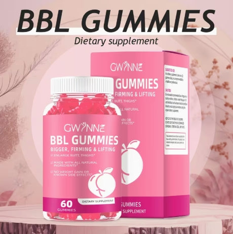 Gwynne BBL Gummies, 60 cápsulas, mejora tus pechos y glúteos, sabor fudge.