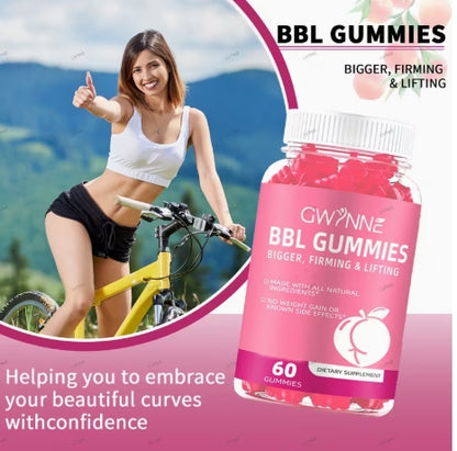 Gwynne BBL Gummies, 60 cápsulas, mejora tus pechos y glúteos, sabor fudge.