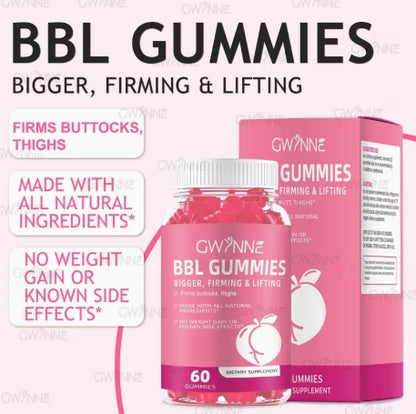 Gwynne BBL Gummies, 60 cápsulas, mejora tus pechos y glúteos, sabor fudge.