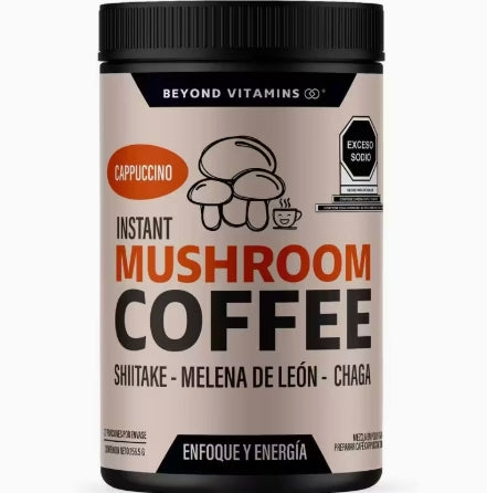 Café Potenciado con Hongos Adaptógenos Melena De León, Chaga y Shiitake | Bajo en Calorías y Bajo Índice Glicémico | Sabor de Capuchino