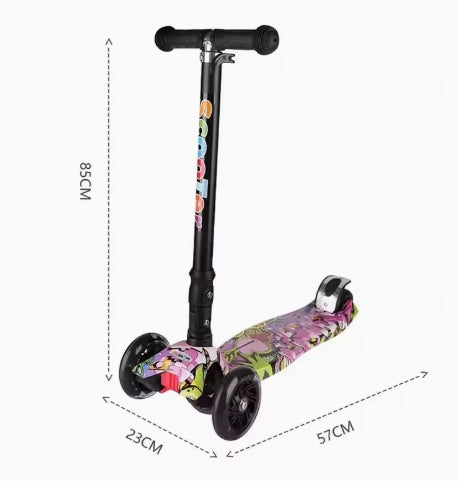 Patinete Diablo con Luces en las Llantas, Patinete Plegable de 3 Ruedas para Niños, Patinete Plegable para Niños con Luces y Frenos Traseros
