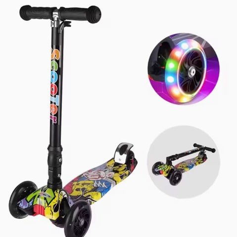 Patinete Diablo con Luces en las Llantas, Patinete Plegable de 3 Ruedas para Niños, Patinete Plegable para Niños con Luces y Frenos Traseros