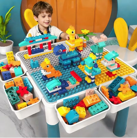 Mesa de Construcción Multifuncional para Niños: Ideal para Bebés en la Etapa de Primeros Pasos para Desarrollar la Inteligencia con Bloques de Construcción, También Sirve como Mesa Multifuncional para Estudiar y Jugar