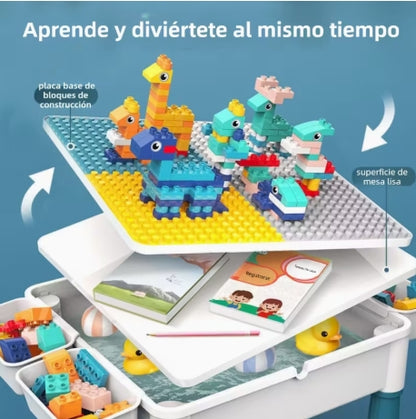 Mesa de Construcción Multifuncional para Niños: Ideal para Bebés en la Etapa de Primeros Pasos para Desarrollar la Inteligencia con Bloques de Construcción, También Sirve como Mesa Multifuncional para Estudiar y Jugar