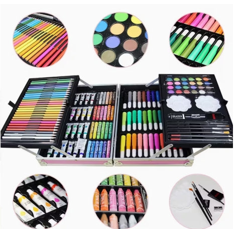 Suministros artísticos, 145 piezas con conjuntos de arte pictórico y pictórico, 2 almohadillas de pintura, conjuntos de arte de doble capa artesanías, crayon, óleo, acuarela