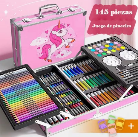 Suministros artísticos, 145 piezas con conjuntos de arte pictórico y pictórico, 2 almohadillas de pintura, conjuntos de arte de doble capa artesanías, crayon, óleo, acuarela