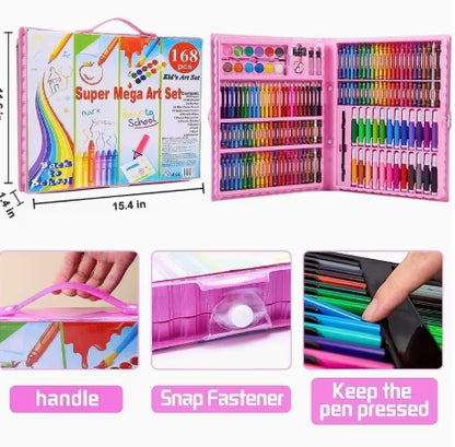 Set de Arte de Caligrafía y Pintura de 168 piezas,  Contiene  Lápices de Colores, Colores Completos, Material Duradero, Adecuado para la Escuela, Pintura en Casa, Bocetos al Aire Libre, Aula, Etc.