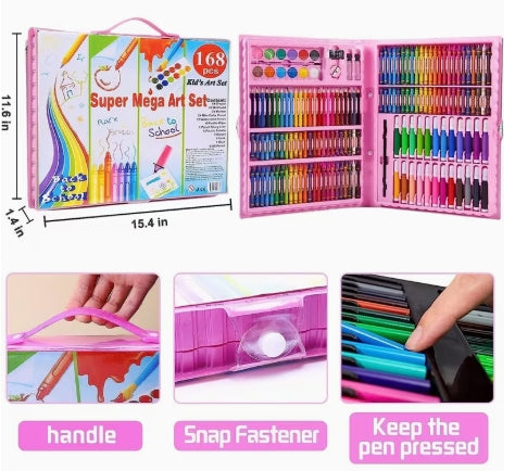 Set de Arte de Caligrafía y Pintura de 168 piezas,  Contiene  Lápices de Colores, Colores Completos, Material Duradero, Adecuado para la Escuela, Pintura en Casa, Bocetos al Aire Libre, Aula, Etc.