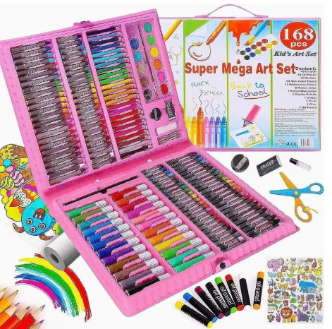 Set de Arte de Caligrafía y Pintura de 168 piezas,  Contiene  Lápices de Colores, Colores Completos, Material Duradero, Adecuado para la Escuela, Pintura en Casa, Bocetos al Aire Libre, Aula, Etc.