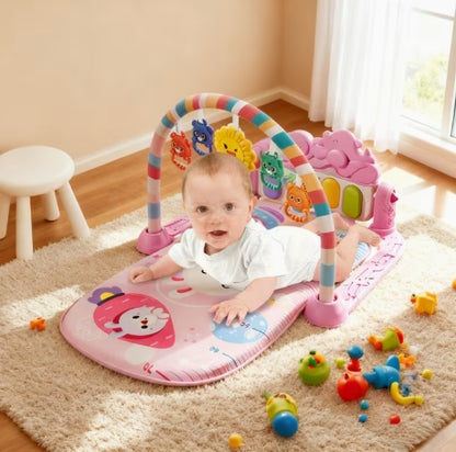 Alfombra de juegos para niños, teclado musical con pedal para bebés, centro de actividades para bebés con piano de 4 teclas, juguetes colgantes, luces y música, adecuado para bebés de 0 a 36 meses