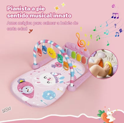 Alfombra de juegos para niños, teclado musical con pedal para bebés, centro de actividades para bebés con piano de 4 teclas, juguetes colgantes, luces y música, adecuado para bebés de 0 a 36 meses