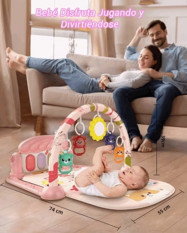 Alfombra de juegos para niños, teclado musical con pedal para bebés, centro de actividades para bebés con piano de 4 teclas, juguetes colgantes, luces y música, adecuado para bebés de 0 a 36 meses