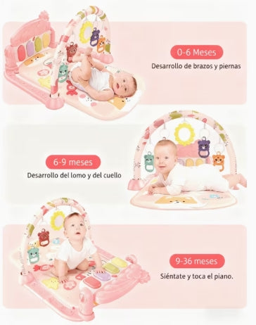 Alfombra de juegos para niños, teclado musical con pedal para bebés, centro de actividades para bebés con piano de 4 teclas, juguetes colgantes, luces y música, adecuado para bebés de 0 a 36 meses