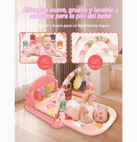 Alfombra de juegos para niños, teclado musical con pedal para bebés, centro de actividades para bebés con piano de 4 teclas, juguetes colgantes, luces y música, adecuado para bebés de 0 a 36 meses