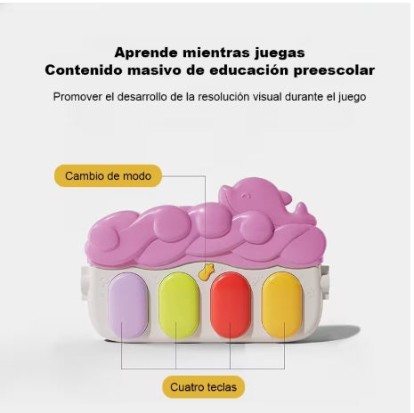 Alfombra de juegos para niños, teclado musical con pedal para bebés, centro de actividades para bebés con piano de 4 teclas, juguetes colgantes, luces y música, adecuado para bebés de 0 a 36 meses