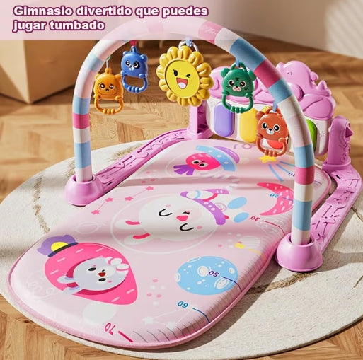 Alfombra de juegos para niños, teclado musical con pedal para bebés, centro de actividades para bebés con piano de 4 teclas, juguetes colgantes, luces y música, adecuado para bebés de 0 a 36 meses