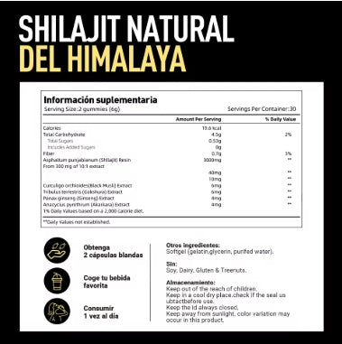 Suplemento dietético puro de Shilajit Shilajit Gummies Vivonu, unisex para hombres y mujeres: rico en componentes herbales, más de 85 oligoelementos, más del 75% de ácido fúlvico, sin azúcar añadido, con una larga vida útil