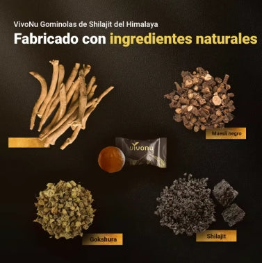 Suplemento dietético puro de Shilajit Shilajit Gummies Vivonu, unisex para hombres y mujeres: rico en componentes herbales, más de 85 oligoelementos, más del 75% de ácido fúlvico, sin azúcar añadido, con una larga vida útil