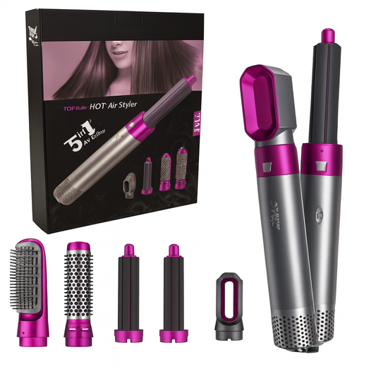 MULTICABEZAL 5 EN 1 👩‍🦱 CEPILLO ALISADOR, SECADOR, RIZADOR DE PELO