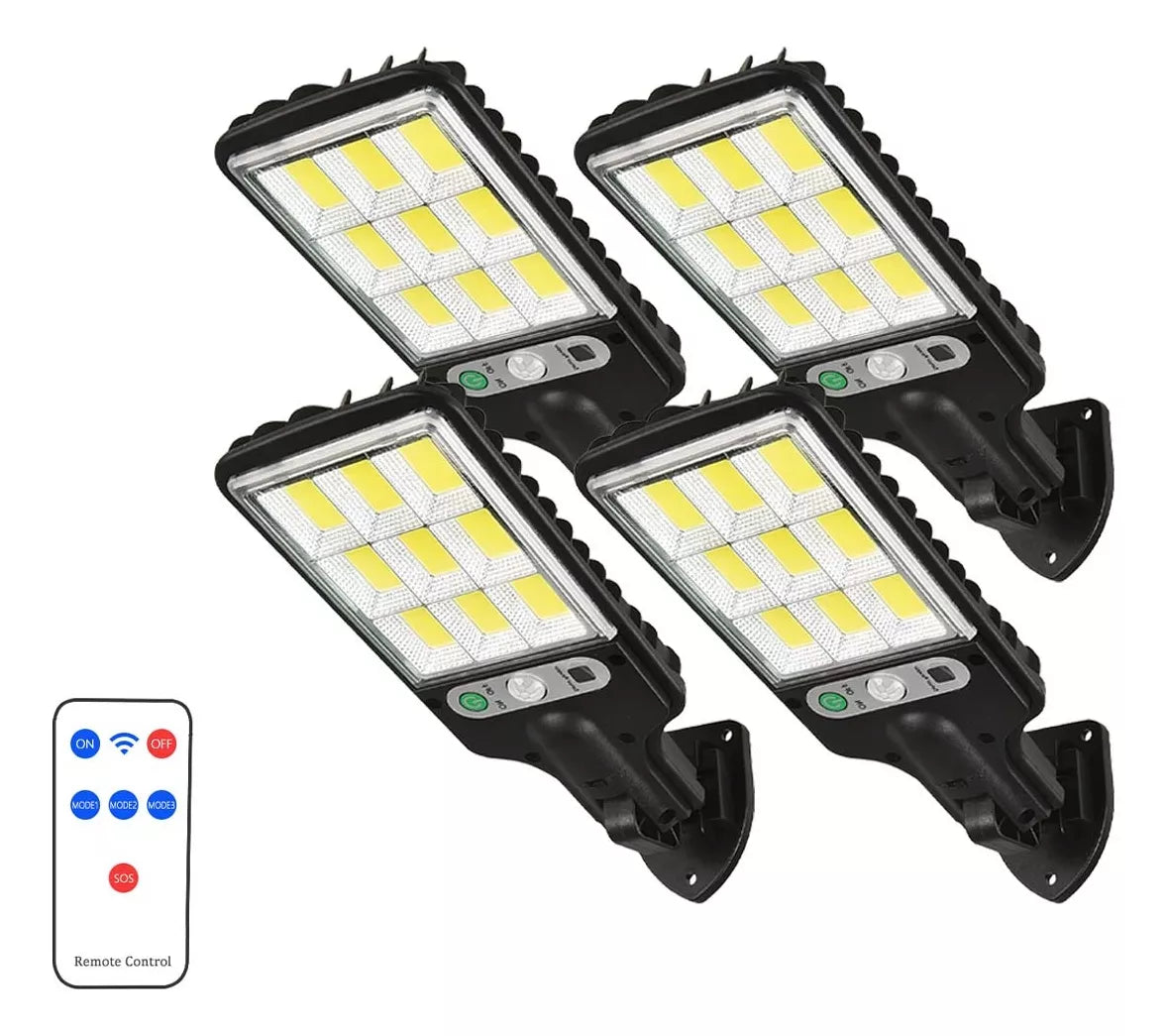 PACK x 4 Luces LED con sensor de movimiento PANEL SOLAR, CONTROL REMOTO! Super Brillante