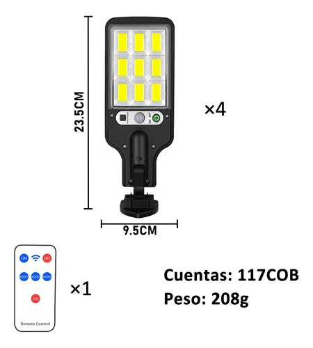 PACK x 4 Luces LED con sensor de movimiento PANEL SOLAR, CONTROL REMOTO! Super Brillante