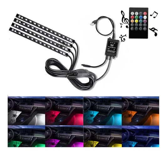 Tiras LED RGB con Control Remoto -  Transforma el Interior de tu Auto