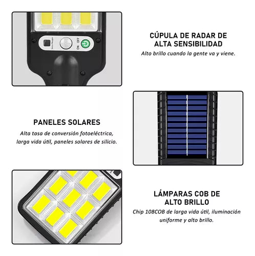 PACK x 4 Luces LED con sensor de movimiento PANEL SOLAR, CONTROL REMOTO! Super Brillante