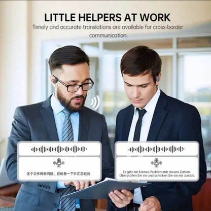 Auriculares traductores inteligentes: traducen hasta 75 idiomas en tiempo real, ideales para viajes, negocios y reuniones. Incluyen asistente de voz e intercomunicador.