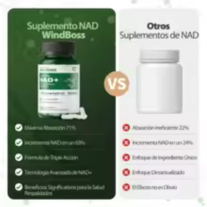 Windboss NAD+ Liposomal NR 900mg con Quercetina y Resveratrol | Suplemento Antienvejecimiento y Energía | 100 Cápsulas