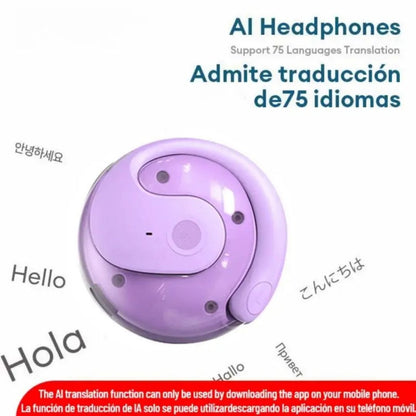 Auriculares traductores inteligentes: traducen hasta 75 idiomas en tiempo real, ideales para viajes, negocios y reuniones. Incluyen asistente de voz e intercomunicador.