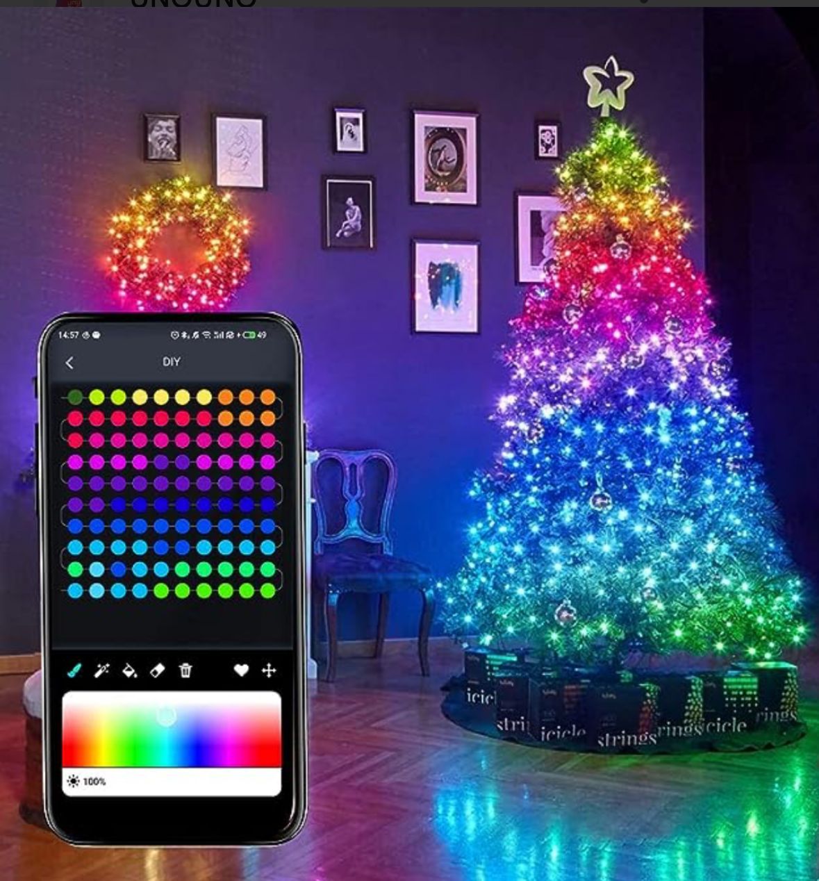 Luz led 10 m con aplicación Bluetooth para árbol de navidad
