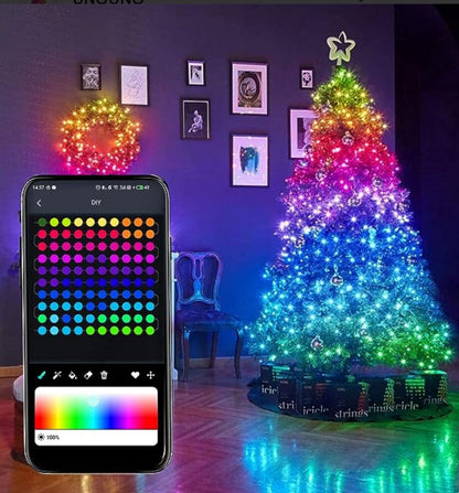 Luz led 10 m con aplicación Bluetooth para árbol de navidad