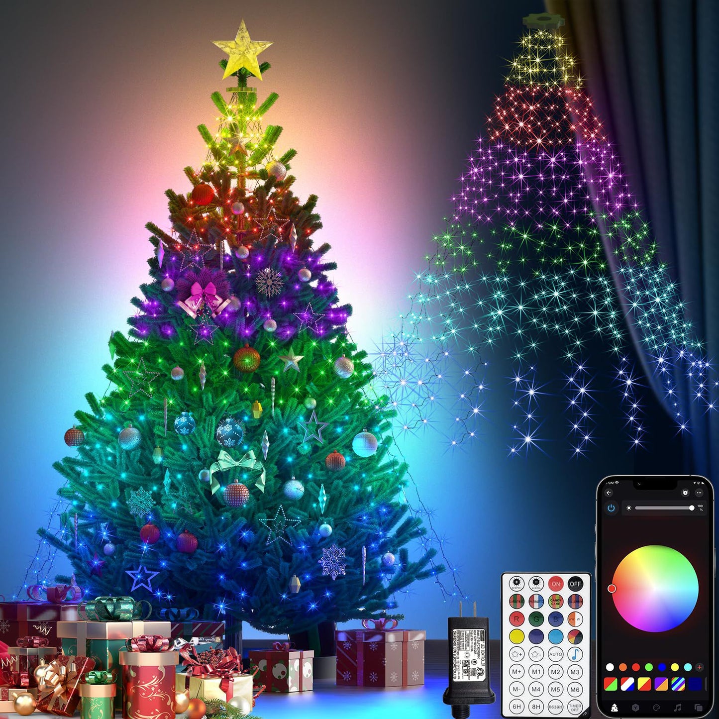 Luz led 10 m con aplicación Bluetooth para árbol de navidad